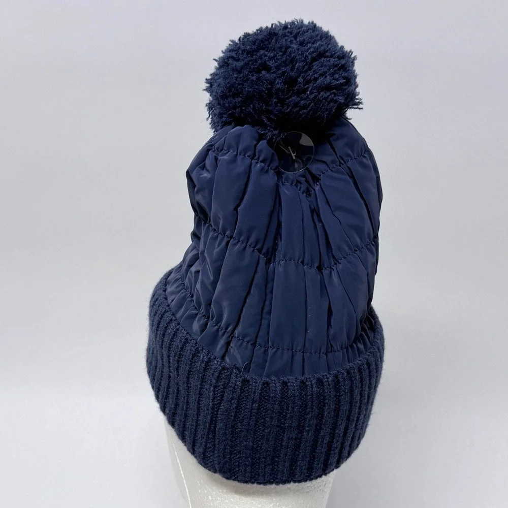Fanes Paul Youth Navy Blue Puffer Knit Beanie Fuzzy Fleece Lined Pom Hat